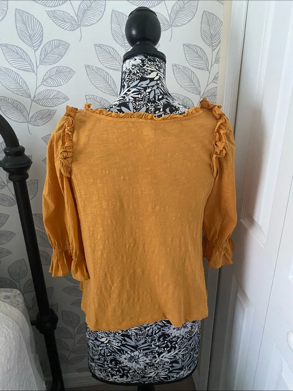 Anthropologie Mustard Smocked Ruffle Peasant Top Size S